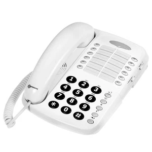 Geemarc Téléphone Fixe Senior Bureau Amplifié 30dB Sonnerie Forte Réglable Blanc - Zdjęcie 1 z 5
