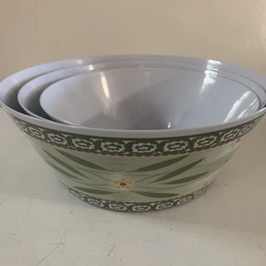 NEW Temp-Tations Old World Melamine Serving Bowls Set Of 3 Nested Plastic Green - Picture 1 of 11