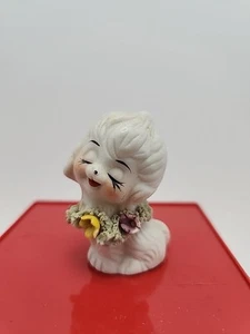 Estatuilla de colección Napcoware Mini Cachorro Perro Espagueti Flores Hueso Blanco China - Imagen 1 de 8