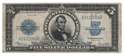 U.S. - Series of 1923 $5.00 Silver Certificate (Lincoln Porthole) - Scarce - Image 1 of 2