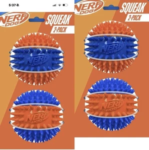 Dog Dental Toy Squeak Spiked Ball 2-Pack 3.7” L-XL Dogs TPR Rubber Nerf 4 Balls - Picture 1 of 8