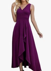 Damen festliches Kleid V-Ausschnitt Abendkleid lila lang ärmellos mit Taschen 2XL - Bild 1 von 9