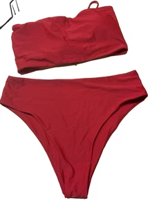 Costume da bagno donna rosso 2 pezzi bikini vita alta fondo fascia top taglia XL #BCH - Foto 1 di 2