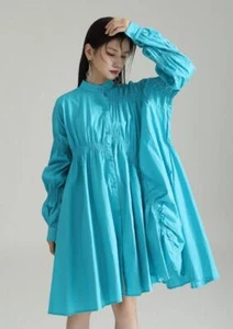 Women's Long Sleeve Irregular pleated lantern sleeves large Mini shirt dress  - Picture 1 of 26