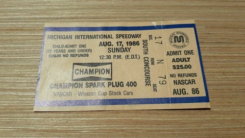 Nascar Michigan Inter. Speedway 1986 Champion 400 Ticket Stub Bill Elliott Win Cover