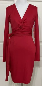 Abito tubino rosso manica lunga scollo v nuovo con etichette LDT taglia 0 $189 donna - Foto 1 di 10