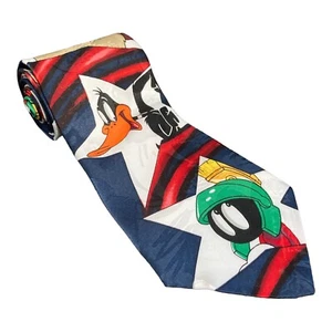 Looney Tunes 100% Silk Neck Tie Red White Blue Stars Vintage 1994 - Picture 1 of 3
