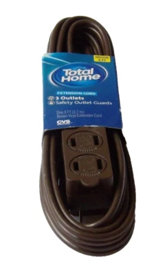 Cable de extensión de vinilo marrón de 9 pies para interiores Total Home (CVS), 3 salidas NUEVO Foto 1 de 4