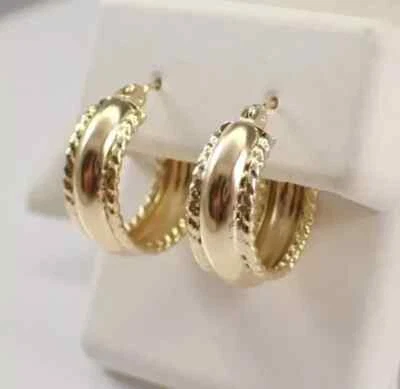 Pendientes tipo argolla gruesos vintage Estate enchapados en oro amarillo de 14K delicados para mujer Foto 1 de 4