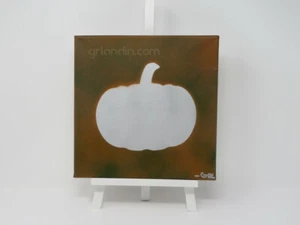 ORIGINAL CANVAS SPRAY PAINTING - 10X10 LG PUMPKIN SHAPE, NUMBERED, SIGNED #161 - Bild 1 von 2