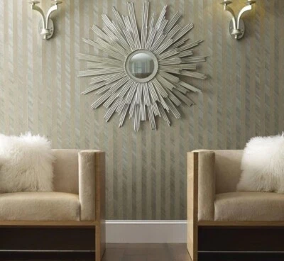 TR4282 York Ronald Redding striped olive green brown Grass cloth wood veneer 3D - Image 1 of 4