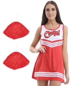 Adult Cheerleader Dress, Large Pom Poms American High School Fancy Dress Costume - Picture 1 of 3