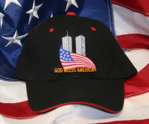 GOD BLESS AMERICA US FLAG TWIN TOWERS PATRIOTIC HAT PATCH CAP PIN UP 911 NY PD 1 - Picture 1 of 1