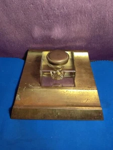 Antique German Bronze Desk Stand Glass Ink Well Austrian Geschutz Gilded. - Picture 1 of 12