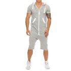 Mens Rompers Jumpsuits Zip Up Hooded Short Sleeve One Piece Shorts With Pockets