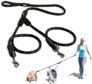 Double Leash for Two Dogs Great for Walking & Training Comfortable Shock Absorbi - Picture 1 of 7