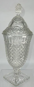 Anchor Hocking Pink Miss America Crystal Tall Footed CANDY DISH with Lid, c.1935 - Picture 1 of 9