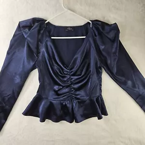 Milk Honey Top Bluse Damen Gr. L Large Blau Langarm 100% Polyester V-Ausschnitt - Bild 1 von 11