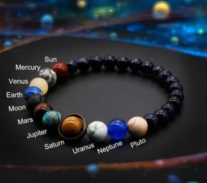 Universe Galaxy Planet Stone Stretch Bracelet Blue Goldstone Bracelet Handmade - Picture 1 of 2