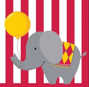 CIRCUS compleanno festa pranzo/cena TOVAGLIOLI DI CARTA Elefante con palloncino 16pz 3 strati - Foto 1 di 1