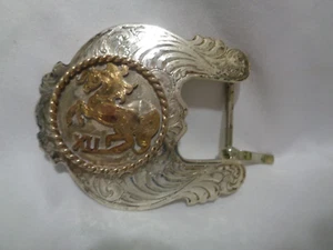 Hebilla de cinturón vintage de plata y oro región XII caballo árabe asn - Imagen 1 de 7