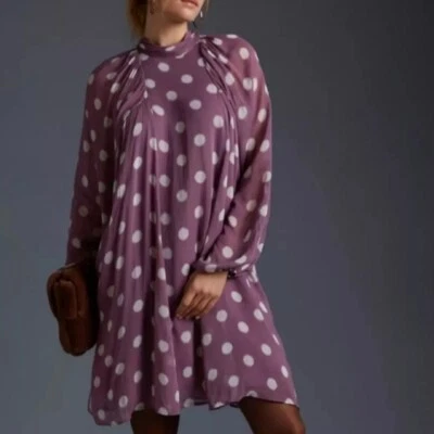 Anthropologie Maeve Long Sleeve Polka Dot Sheer Dress Lilac Womens  XXSmall - Image 1 of 4
