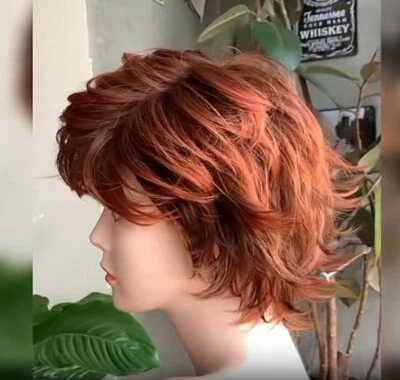 Pelucas rojas de cobre naturales cortas lactas rizadas pelo ondulado cosplay peluca completa para mujeres Foto 1 de 4
