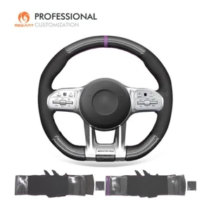 MEWANT Carbon Fiber Suede Steering Wheel Cover for Benz W177 C190 W205 C118 C257 - Picture 1 of 10