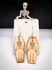 Halloween Skeleton Coffin Wooden Earring Set Gothic