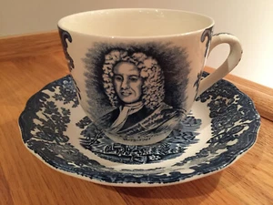 Taza y platillo de porcelana Palissy R Twining azul sobre blanco Inglaterra MUY RARO - Imagen 1 de 12