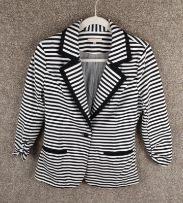 41 Hawthorn Ponte Knit Blazer Jacket Women M Black White Striped 3/4 Sleeve Chic - Image 1 of 4