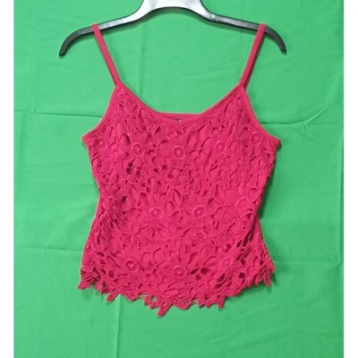 $49 10 Top Cami de Encaje Crochet Rojo Poli con Superposición de Encaje Bordado Talla UK 14 Foto 1 de 3