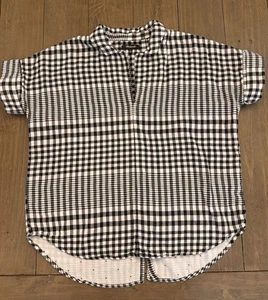 Blusa Top Madewell XS Negra Camisa Popover Cuadros Búfalo Cuello en V - Imagen 1 de 9