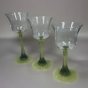 Vintage PartyLite Green Stem Glass Candle Holders Set of 3 USA - Picture 1 of 11