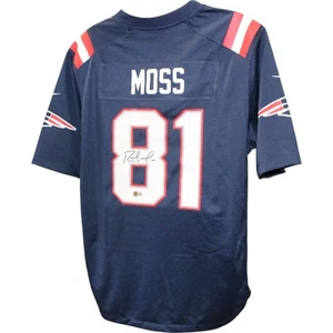 Randy Moss Autographed New England Patriots Nike XL Navy Jersey Beckett 50870 - Picture 1 of 6