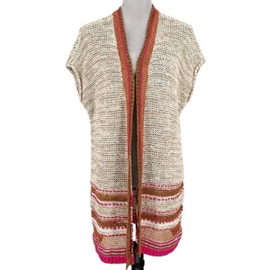 Chicos Sweater 3 Womens XL Beige Pink Gold Metallic Open Cardigan Duster New - Picture 1 of 22