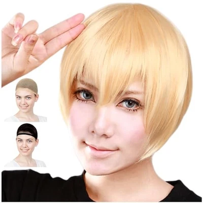 CaseEden Cosplay Perücke kurz 30cm gelb gold blond mit zwei Perückennetzen vo... - Bild 1 von 4