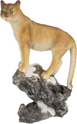 Ebros Mountain Lion Puma de pie en el borde de la nieve roca estatua vida silvestre  Foto 1 de 4