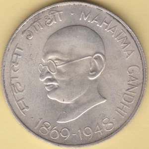 REPUBLIC INDIA 1869-1948 MAHATMA GANDHI TEN RUPEES RARE SILVER COIN - Picture 1 of 2
