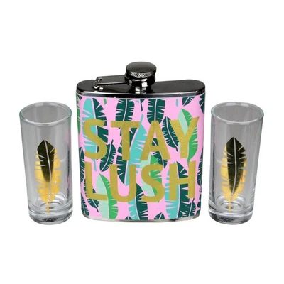 Juego de regalo de frasco y vaso de chupito Wild Eye Tropical "Stay Lush" 7 oz. Foto 1 de 2