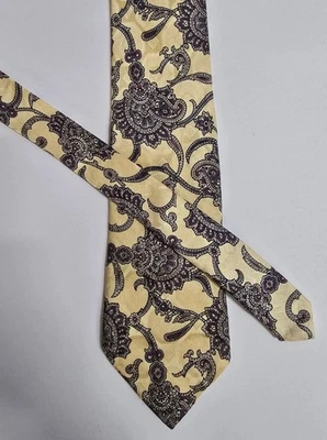 Corbata de diseñador Preswick & Moore para hombre OS beige ornamentada cachemira toda seda clásica Foto 1 de 4