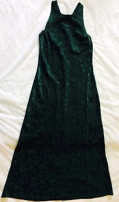 BE SMART Juniors M Green Formal Maxi Dress Floral Vine Sheen Pattern Sleeveless - Image 1 of 4