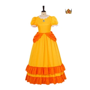 Cosplay Super Mario Bros Princess Daisy Dress Crown Halloween Carnival Suits - Picture 1 of 6