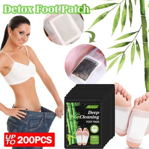 200~Bamboo Detox Foot Pads Patches Toxins Feet Body Slimming Deep Cleansing Full - Picture 1 of 39