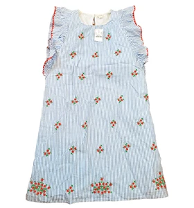 NWT Jcrew Crewcuts Floral Embroidered Seersucker Dress Blue Girls Size 14 - Picture 1 of 14