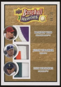 2008 Baseball Heroes Justin Verlander Felix Hernandez Brandon Webb Patch /10 - Picture 1 of 2