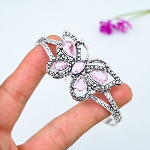 VALENTINO Bracciale kunzite rosa argento sterling 925 fatto a mano farfalla gioielli per regalo