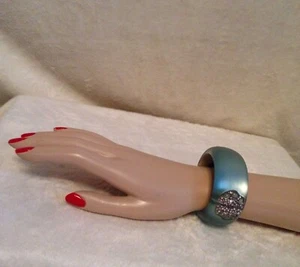ALEXIS BITTAR Teal Blue Lucite Crystal Encrusted Sides Hinged Bracelet New w Tag - Picture 1 of 6