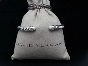 David Yurman Sterling Silver 5mm Cable Classic Bracelet Pave Diamond Tip Size L - Picture 1 of 9