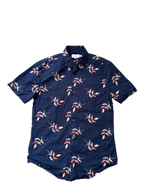 Topman Floral Hawaiian Shirt Mens Medium Blue Button-Up Short Sleeve Slim Fit - Image 1 of 4